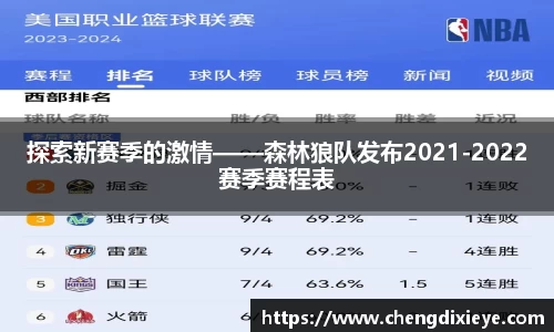 探索新赛季的激情——森林狼队发布2021-2022赛季赛程表